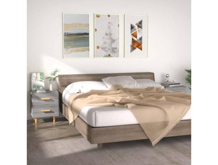 HEFZGDB Nachttische 2 STK. Grau Sonoma 40x35x47,5 cm mit Schublade aus Eukalyptusholz Beine – Skandinavischer Beistellschrank für Aufbewahrung und Dekoration