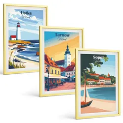 BILDER SET 3er Set - 40x60 cm Goldrahmen - Stadtansichten Ustka Tarnów Sopot