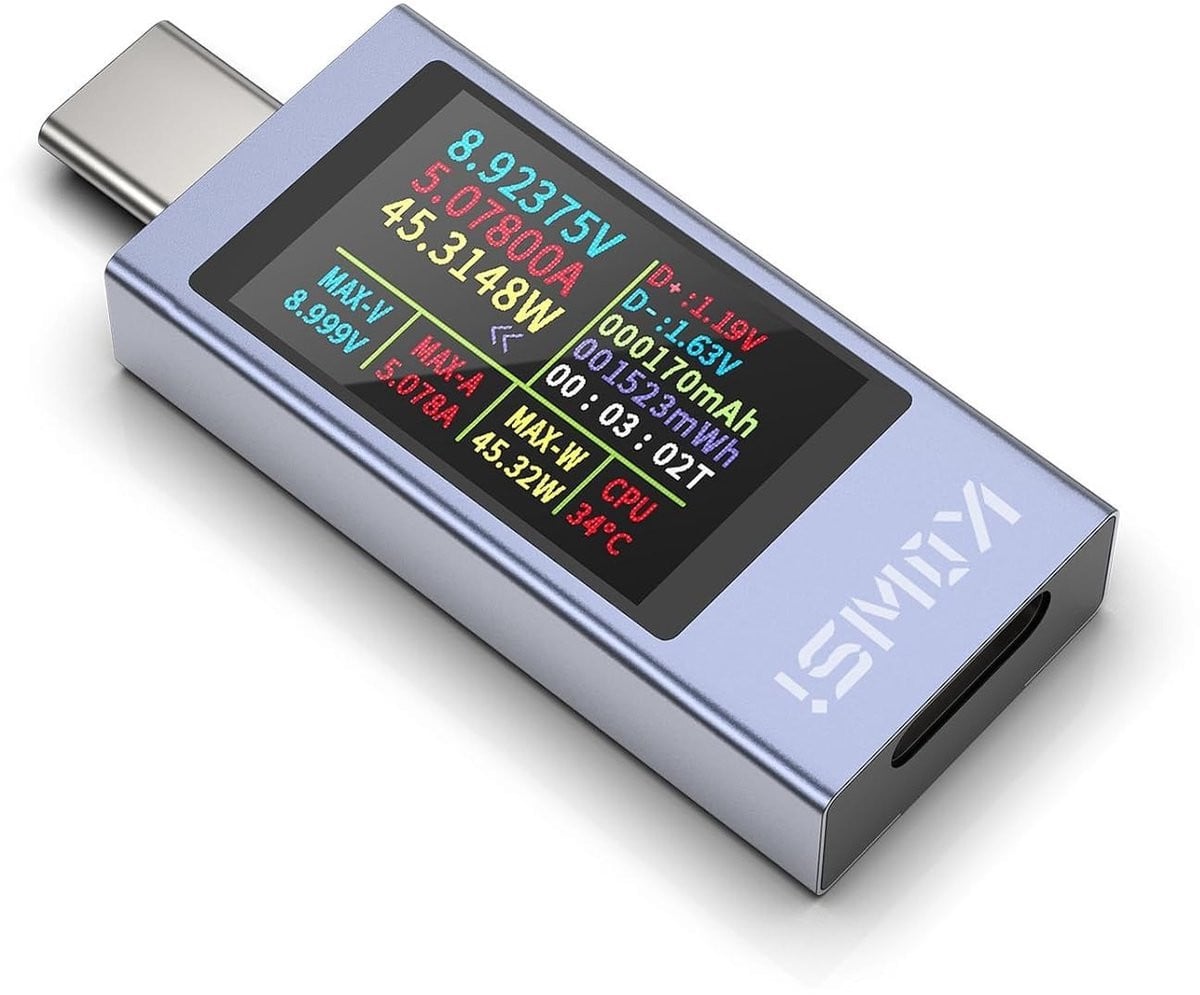 USB C Tester met Kleurenscherm - Nauwkeurige USB Multimeter, Voltage- en Capaciteitsmeter voor Opladers, Powerbanks en USB-kabels
