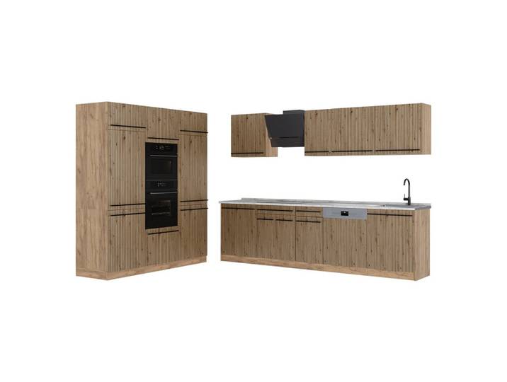 Vicco Küchenzeile R-Line, Artisan-Eiche/Goldkraft Eiche, 180 cm Arbeitsplatte Marmor