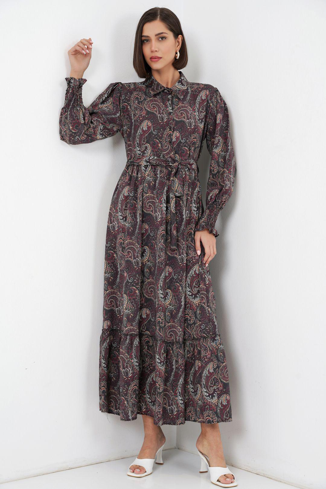 Paisley Gürtelt-Kleid Midi-Shirt