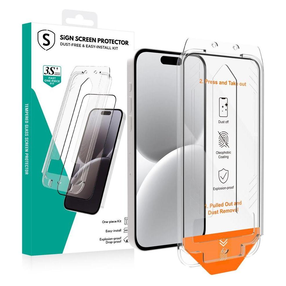 SIGN Full Screen Protector in Tempered Glass for iPhone 16 Plus with Mounting Frame (Apple iPhone 16 Plus) (SNTP-IP16-PLUS)