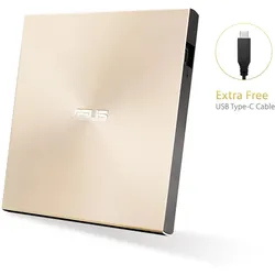 Asus ZenDrive U9M USB-C externer Ultra SLIM DVD Brenner (inkl. USB-C Kabel, Brennsoftware & Nero Backup App), für Apple MacBooks und Windows PCs/Notebooks, USB 2.0, gold