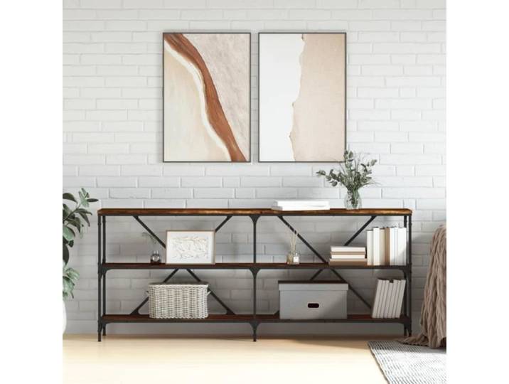 Table console chêne fumé 180x30x75 cm bois d'ingénierie et fer 832855