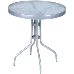 Mojawo Gartentisch Bistrotisch Rund Ø 60 H70cm Glas/Metall Silber Balkontisch