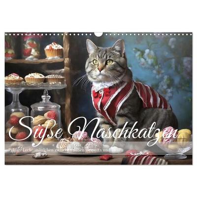 Süße Naschkatzen - Pelzige Leckermäulchen zwischen süßen Desserts und Torten (Wandkalender 2027 DIN A3 quer), CALVENDO Monatskalender