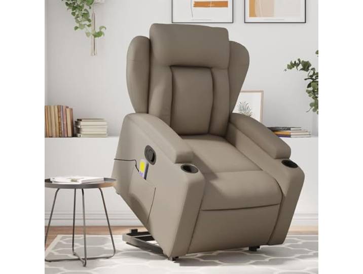 NLQMSU Massagesessel, Cappuccino, Kunstleder Elektrisches Heben, manuelle Neigung 135 Grad, 6 Vibrationspunkte, USB-Fernbedienung, gepolsterte Armlehnen