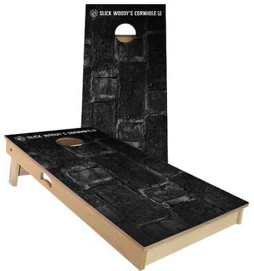 Skip's Garage Black Bricks Outdoor Cornhole Board Set