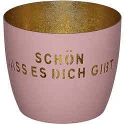 Madras Windlicht M mit Motiv Schön dass es Dich gibt rosa/gold