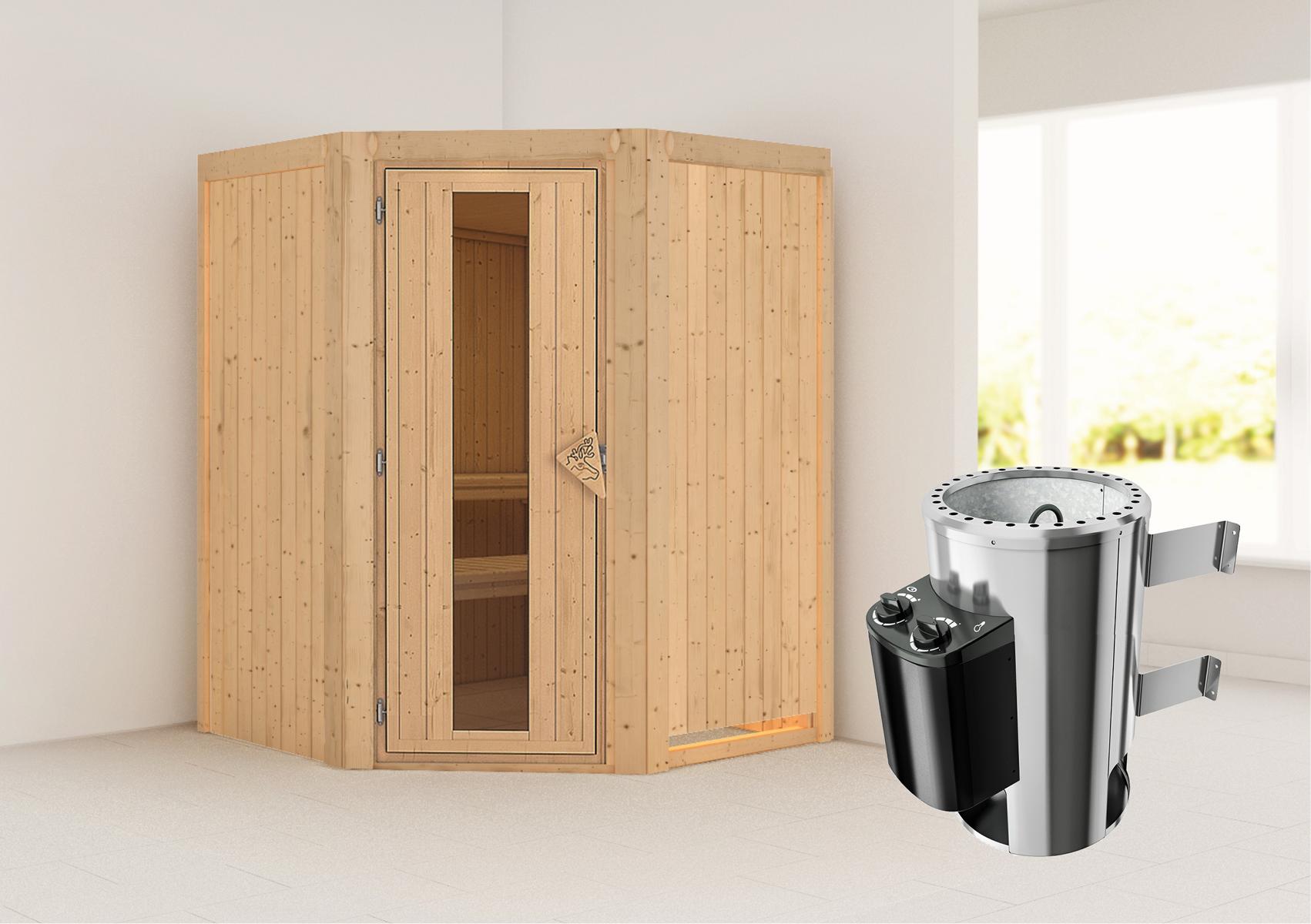 KARIBUHOLZT Sauna Nanja Eck 3,6kW int.Strg m.einer Isoliertür 16879947