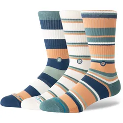 STANCE Unisex Socken, 3er Pack - Off Season 3 Pack, Logo Casual Socken, Crew Socken, gestreift Blau/Weiß/Orange / 43-46