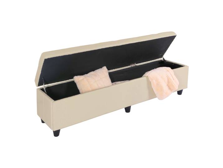 Aufbewahrungs-Truhe Sitzbank Kriens XXL, Kunstleder, 180x45x45cm FSC®-zertifiziert Creme