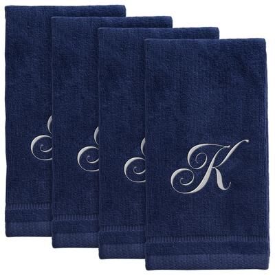 Creative Labs Monogrammed Navy Blue Towels Fingertip Embroidered with Initials