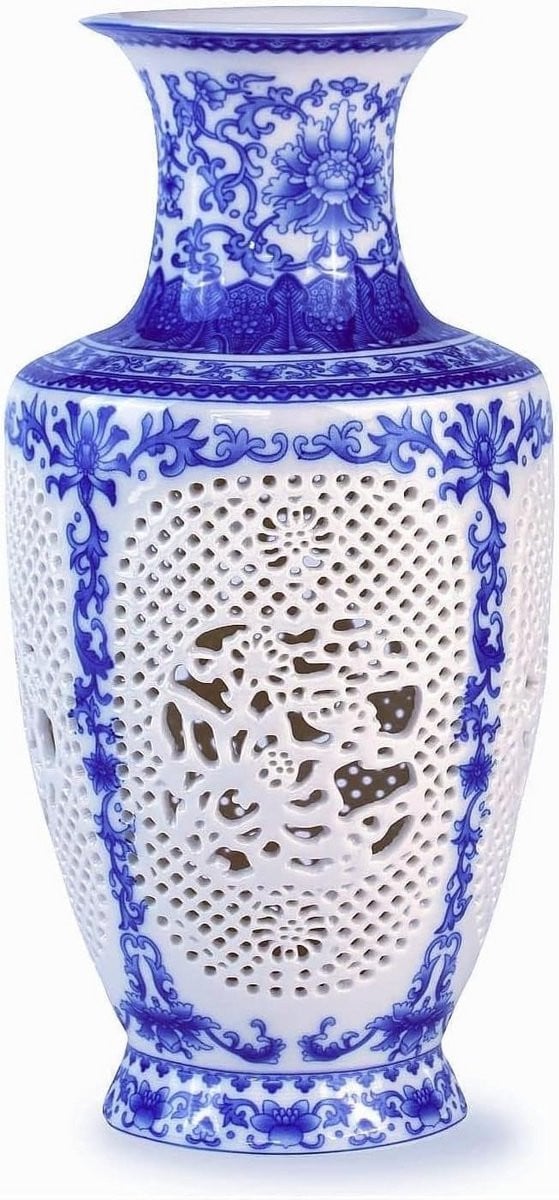 Handgemaakte Keramische Vaas Blauwwit Porselein Decoratieve Bloemenvazel