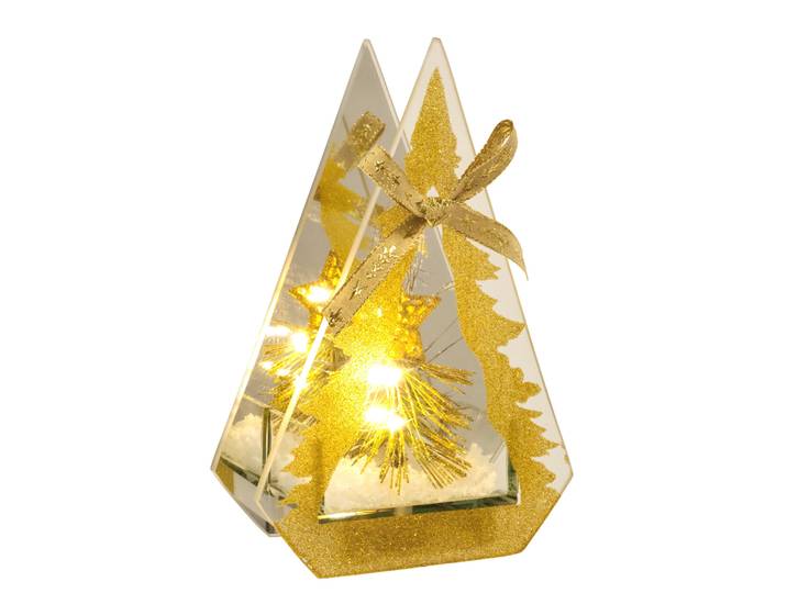 LED-Dekofigur I.GE.A. Dekoobjekt aus Glas mit LED Licht , gold, B:13cm H:20cm, Glas, Dekofiguren, LED-Dekofigur, Mit Tannenbaum Kunstschnee Deko Weihnachten Weihnachtsdeko Dekoration