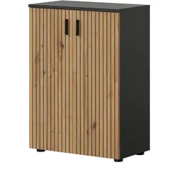 KOMMODE Eiche, grau 60 cm, Badschrank mit Rillen-Optik