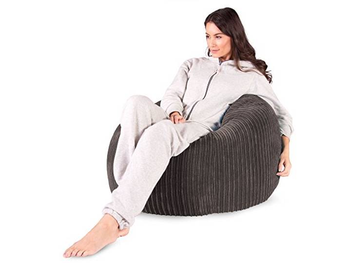 Lounge Pug Klassischer Cord Sitzsack Sessel für Erwachsene, Graphitgrau, Kuschelsessel & Wohnzimmer Beanbag