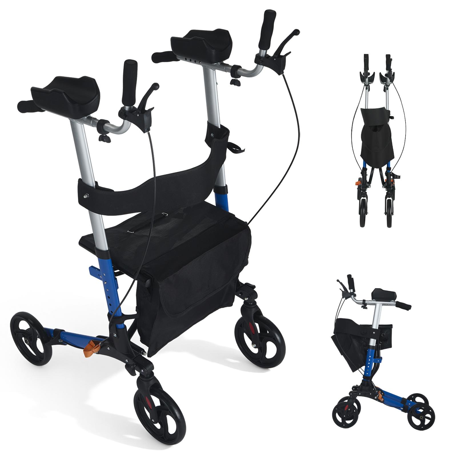 Rollator für Senioren - Klappbar - Aluminium - Sitz mit Rückenlehne - Höhenverstellbar - Geländereifen - Mehrfarbig