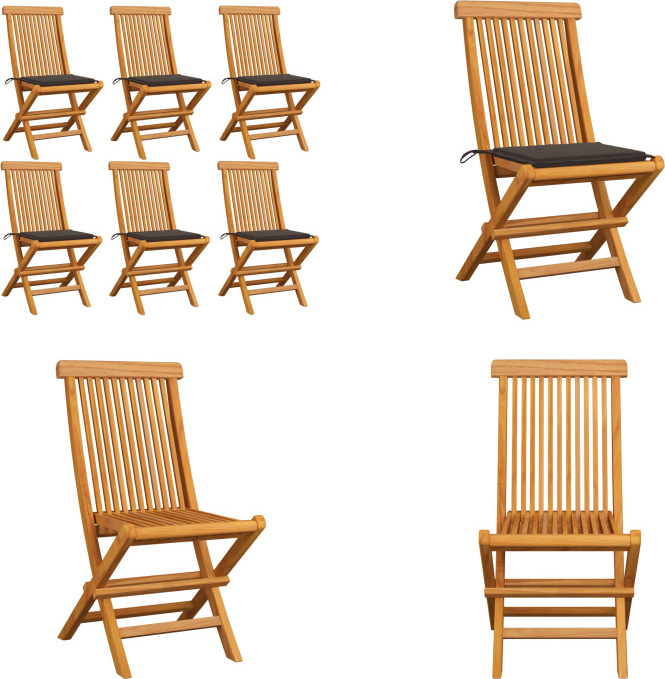vidaXL Gartenstühle mit Taupe Kissen 6 Stk. Massivholz Teak - Gartenstuhl - Gartenstühle - Holz-Gartenstuhl - Holz-Gartenstühle
