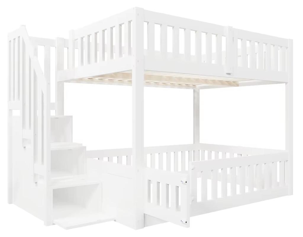 Kinder-Etagenbett - Bettgestell - 140 × 200 cm - Weiß - Mit Stauraum - Integrierte Leiter - Platzsparend - Für Jungen und Mädchen
