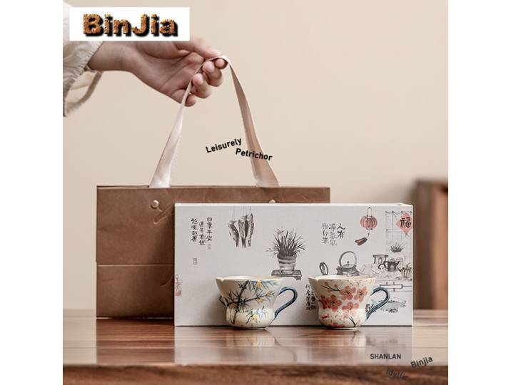 2 pièce/ensemble 80ml fleurs peintes à la main et tasse à thé en bambou Boutique bol à thé cruche tasse de méditation de dégustation de thé Chazhan maître tasses service à thé