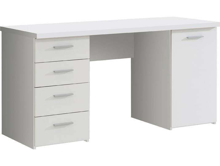 Schreibtisch FORTE Netta , weiß (weiß matt melamin, weiß matt melamin, weiß matt melamin), B:145cm H:76,3cm T:60cm, Tische, Schreibtisch, Breite 145 cm, mit Schubladen