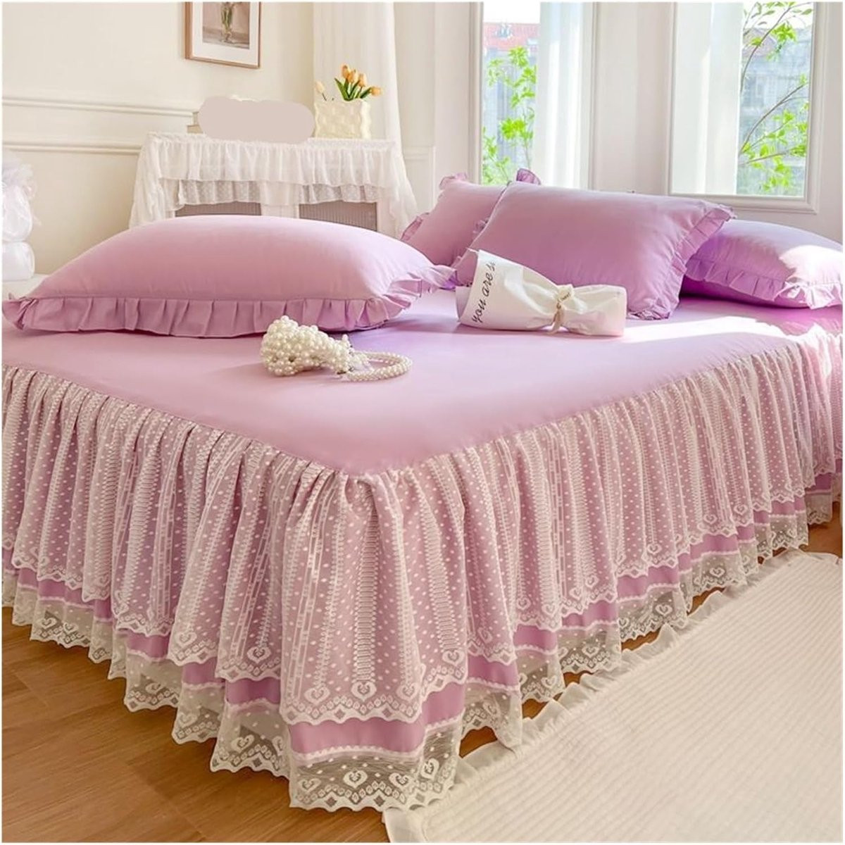 Elegant Laken Paarse Bedsprei met Rok 180 x 220 cm