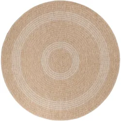 Carpetsale24 Runder In & Outdoor Teppich Wetterfest Sisal Optik Beige 120 cm Rund - Küchenteppich Flachgewebe Natur Optik Vintage für Balkon Terrasse