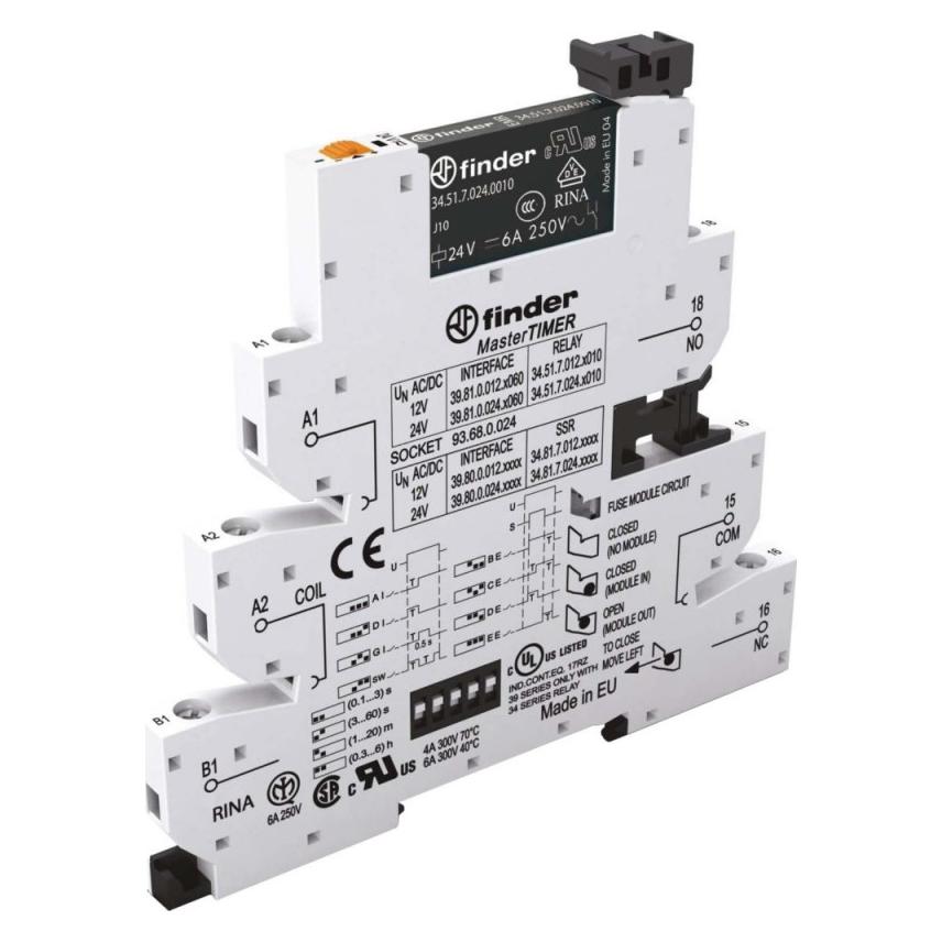 Finder Relay interface timer SPDT 6A 12V ac/dc (39.81.0.012.0060)