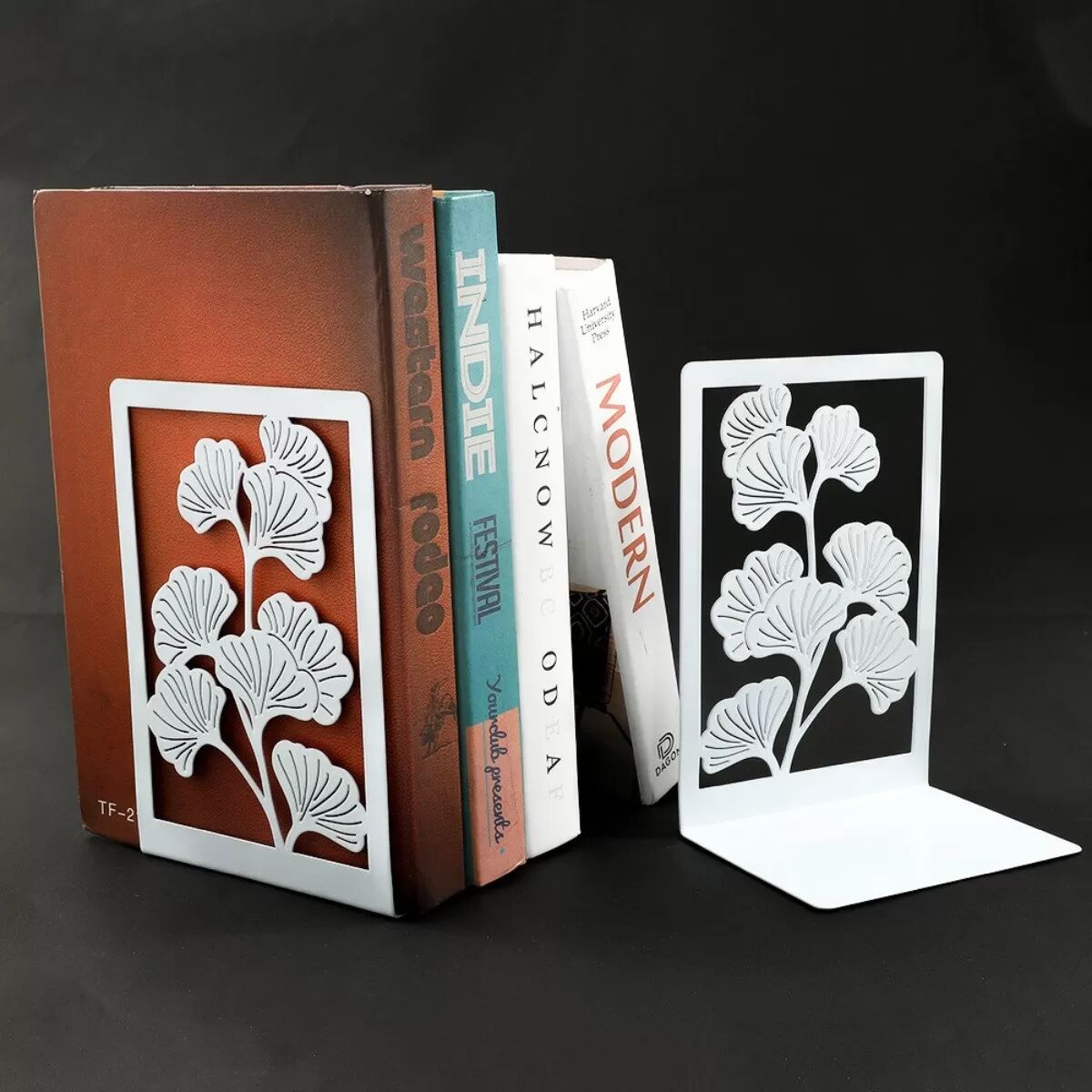 INF Paire de serre-livres de bureau en métal en forme de L - Blanc