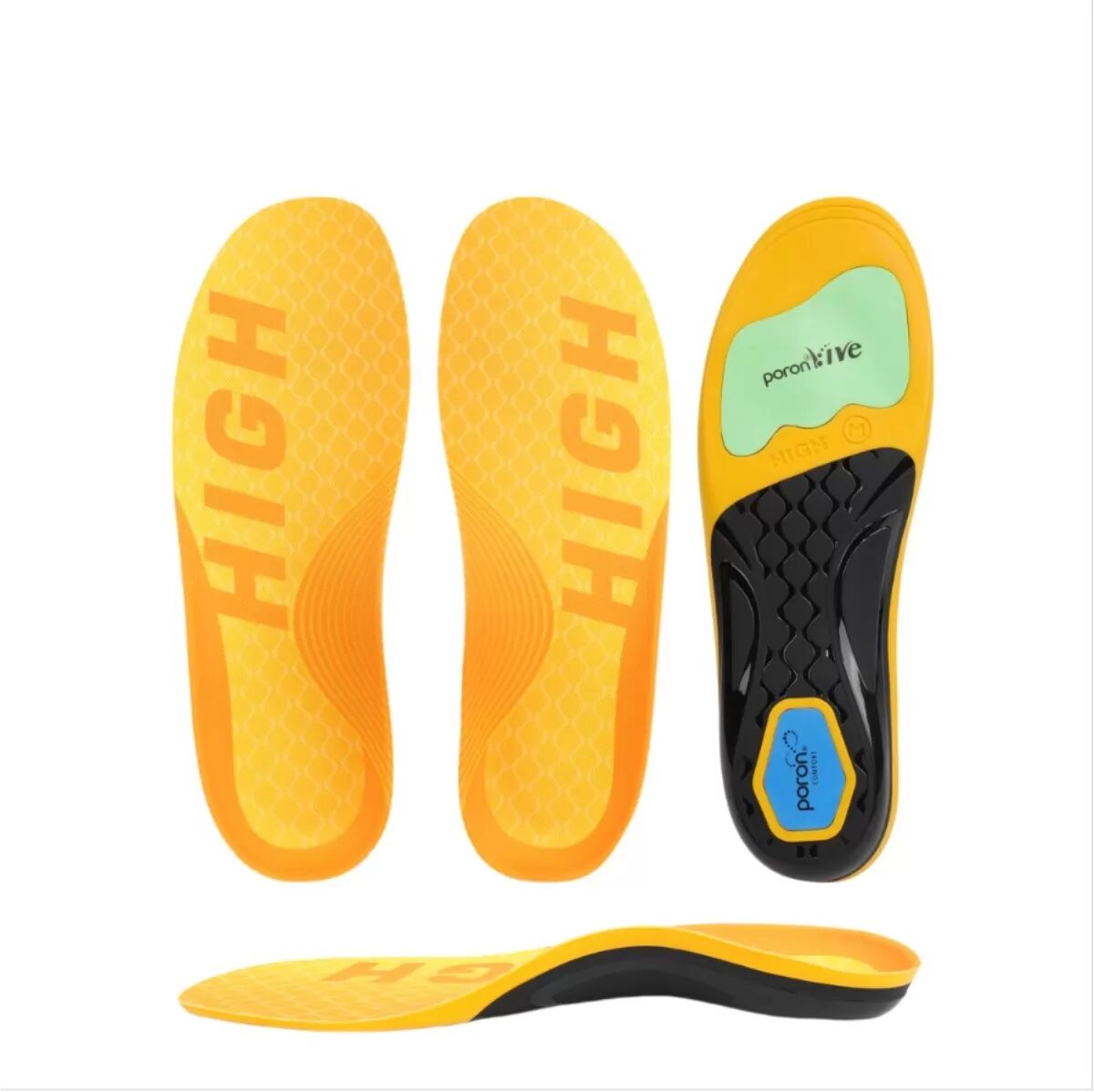 INF Gelbe ergonomische Einlegesohle mit hohem Fußgewölbe 3.5cm – laterale Unterstützung, stoßdämpfend und atmungsaktiv L