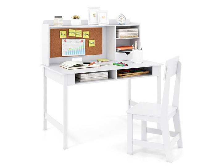 KINDERSCHREIBTISCH-SET aus Holz weiß(2-tlg)