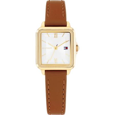 Quarzuhr TOMMY HILFIGER "MIA", braun (cognacfarben, cremefarben), Armbanduhren, Damen, goldfarben, Quarzuhr, Armbanduhr, Damenuhr, Lederarmband, analog