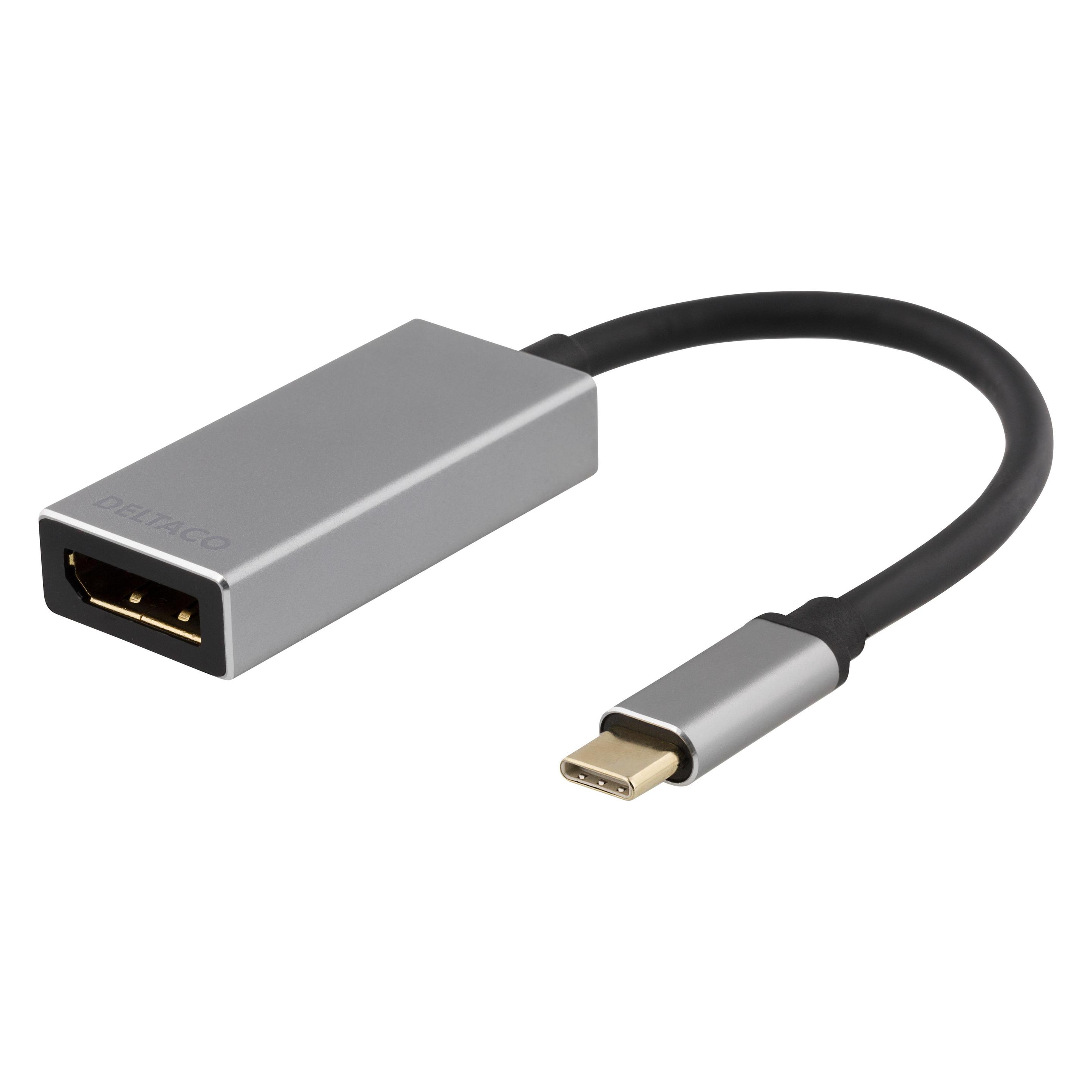 Deltaco USBC-DP2 video cable adapter USB Type-C DisplayPort Black, Silver (DisplayPort) (USBC-DP2)
