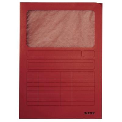 LEITZ Sichtmappe A4, rot, oben und rechts offen, Sichtfenster, Organisationsdruck, Karton: 160g