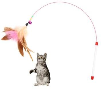 Inspired Deals Interactive Cat Wand Toy With Bell Flexible Steel Teaser Stick For Active Play Feather
