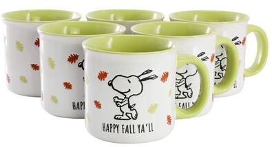 Peanuts Happy Fall Ya'll 21 Ounce 6 Piece Stoneware Mug Set in Green
