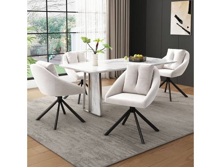 Fauteuil Nouveau épaissi design moderne chaise en velours beige moderne chaise à manger pivotante élégante et confortable tissu de