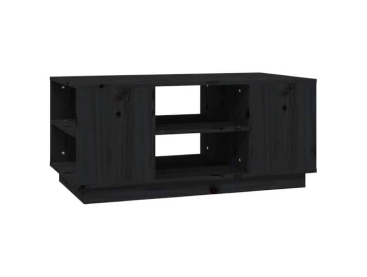 Favemtsl Couchtisch Schwarz 90x49x40,5 cm Massivholz Kiefer Stilvoller Beistelltisch mit 6 Fächern aus reinem Kiefernholz für Ordnung im Wohnzimmer, inklusive Montageanleitung.