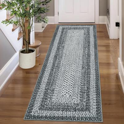 Garvee Braided Print Bordered Area Rugs for Living Room Bedroom