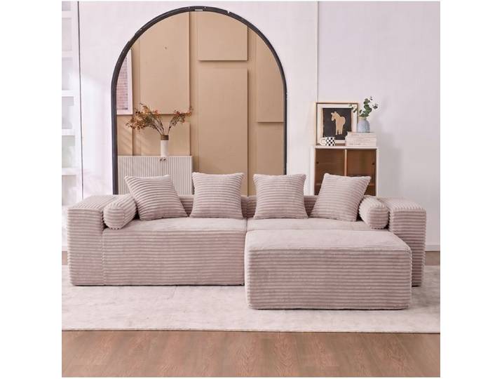 MEUBLIV Canapé d'angle modulable 3 places beige avec méridienne chenille sans outils