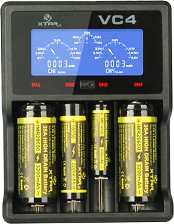 Xtar VC4 4-kanaals LCD-sneloplader voor Li-Ion en NiMH batterijen met 1-kanaals sterrenoplader, geschikt voor 18650, AA, AAA, C en D batterijen