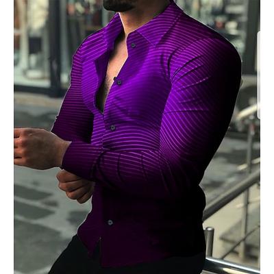 Herren Hemd Oberhemd Farbverlauf Täglich Festtage Schwarz Rote Blau Purpur Langarm Umlegekragen Frühling Sommer Bekleidung 3D-Druck