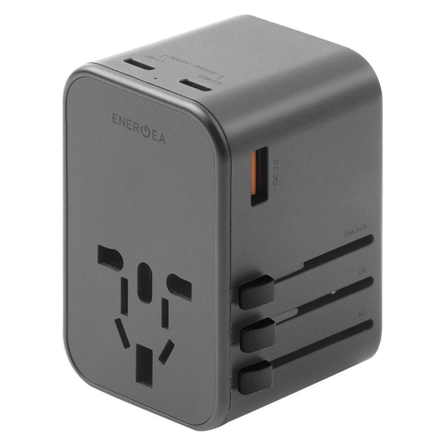 Energea ład. siec. 1xUSB+2xUSB-C PD-PPS-QC 3.0 65W 1A2C adapter 4w1 US/UA/EU/UK szary/gunmetal Trave (65 W, 3 Ports) (6957879461705)