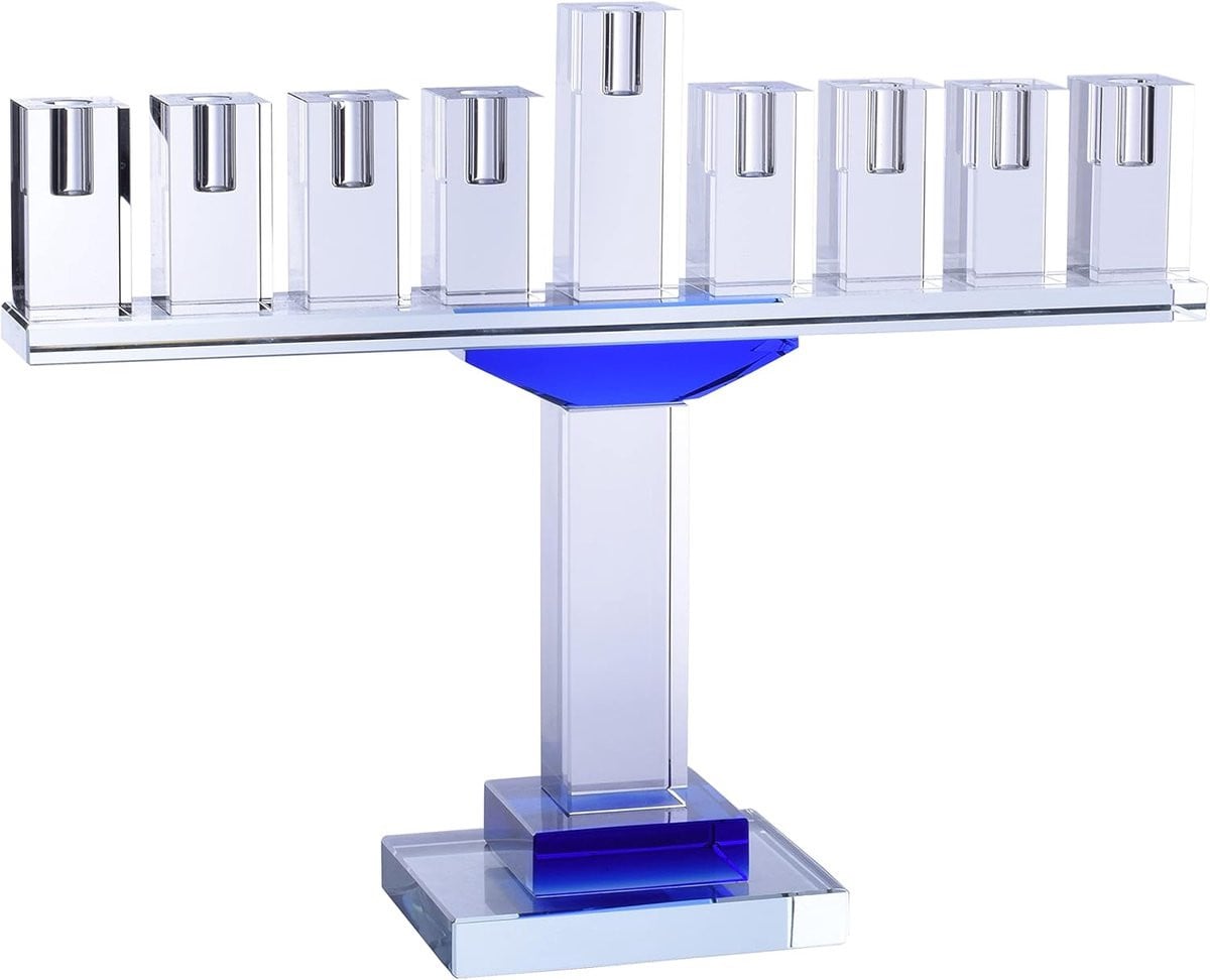 Kristallen Chanoeka Menorah Kaarsenhouder met blauwe accenten, Hoogte: 229 cm