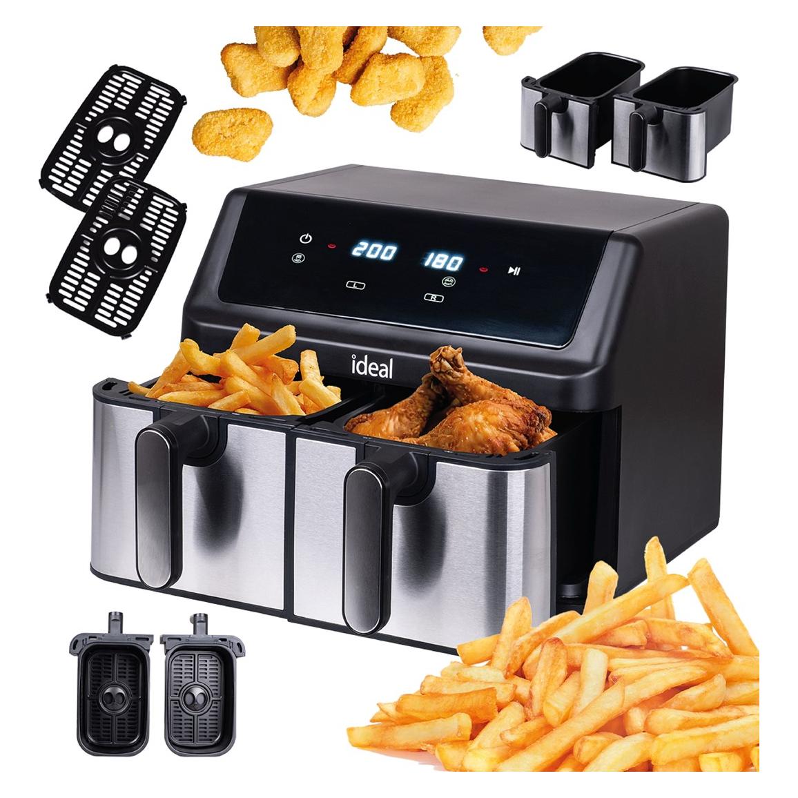 Eldom IDEAL Fettfreie Fritteuse Doppelhorizontal 9L 8 Funktionen - inkl. Lebensmitteltrocknung (9 l) (IK1500 dualcrisp)