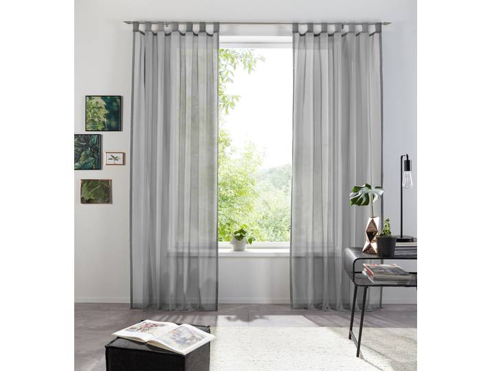 Gardine GOODPRODUCT XANA mit Schlaufen, Topseller Gr. 2, grau, B:145cm H:175cm, Voile, Polyester, Gardinen, Gardine, Bestseller, einfarbig, 1 Schal, pflegeleicht, preiswert