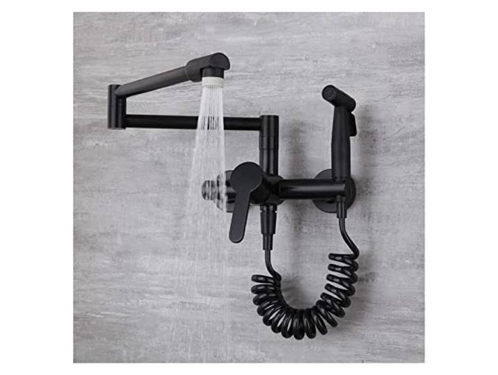 Küchenarmatur, Küchenarmatur aus massivem Messing, heiß, kalt, Spüle, Mischbatterien mit Spritzpistole, an der Wand montiert, drehbar, faltbar(2)