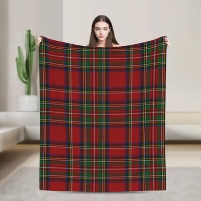 Shop Station Royal Stewart Tartan Throw Blanket Ultra Soft Coral Fleece Blanket For Sofa, Bed, Travel & Holiday Comfort b 30x40in