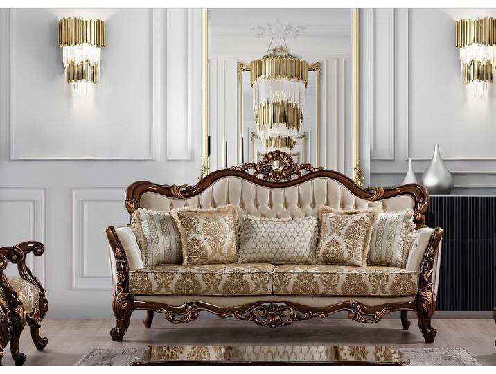 JVmoebel 3-Sitzer Luxuriöses Stoffsofa im Barock Rokoko Stil in Beige/Braun, Made in Europa